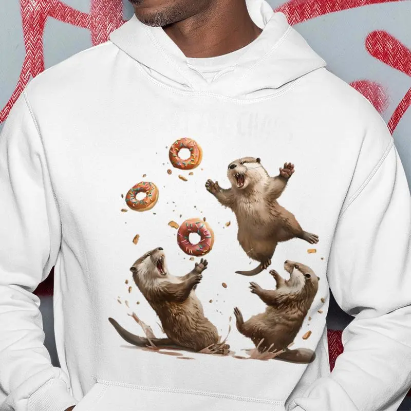 Otter Chaos Bagel Fighting Sea Otters Pun Animal Lover Hoodie