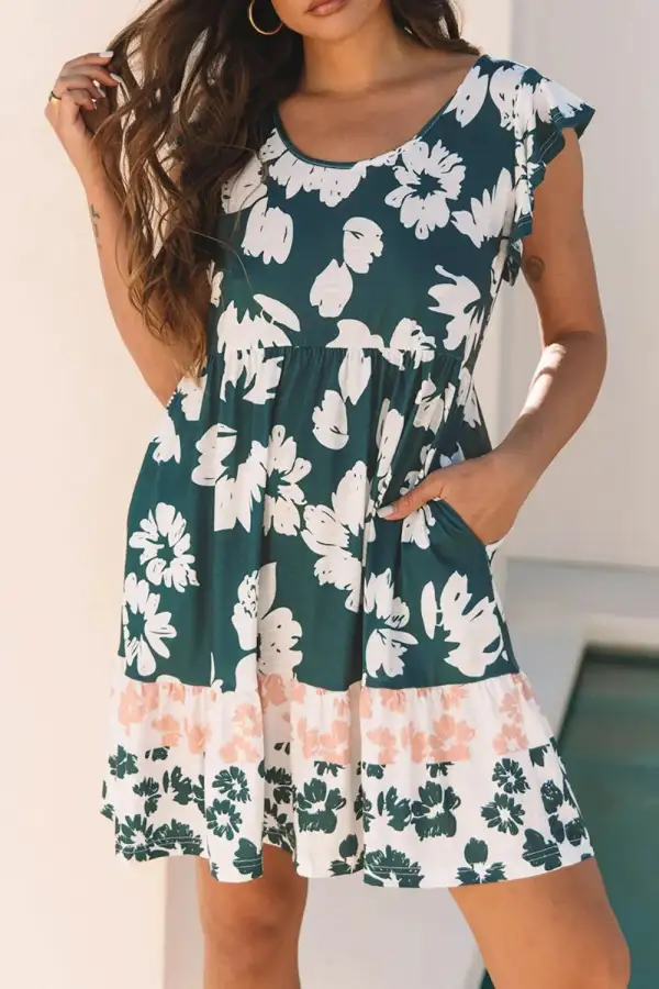 Relaxed Ruffle Trim Mini Dress