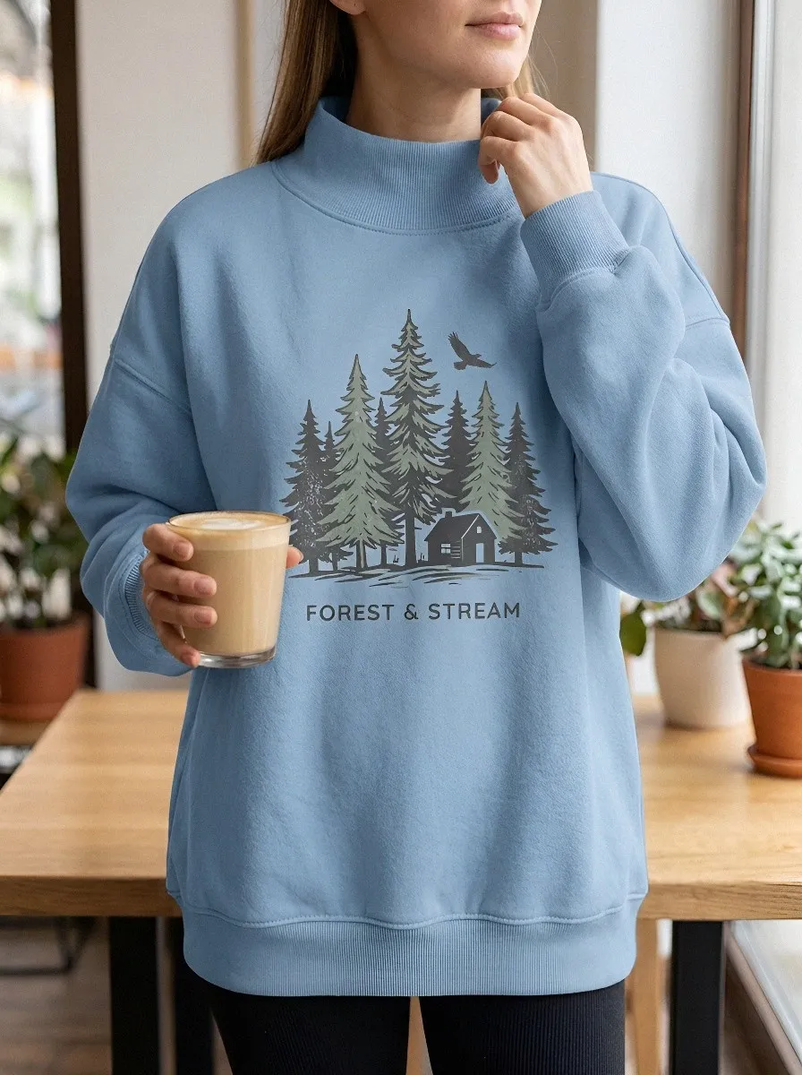 Women's Nature Lover Forest Cabin Eagle Printed Sweatshirt