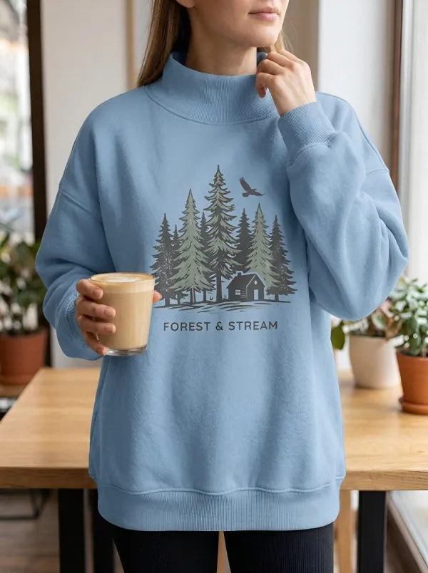 Women's Nature Lover Forest Cabin Eagle Printed Sweatshirt