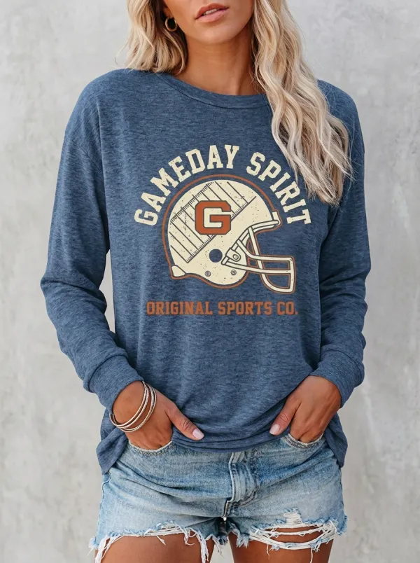 Women's Football Gameday Spirit Helmet Graphic Printed Long Sleeve Shirt