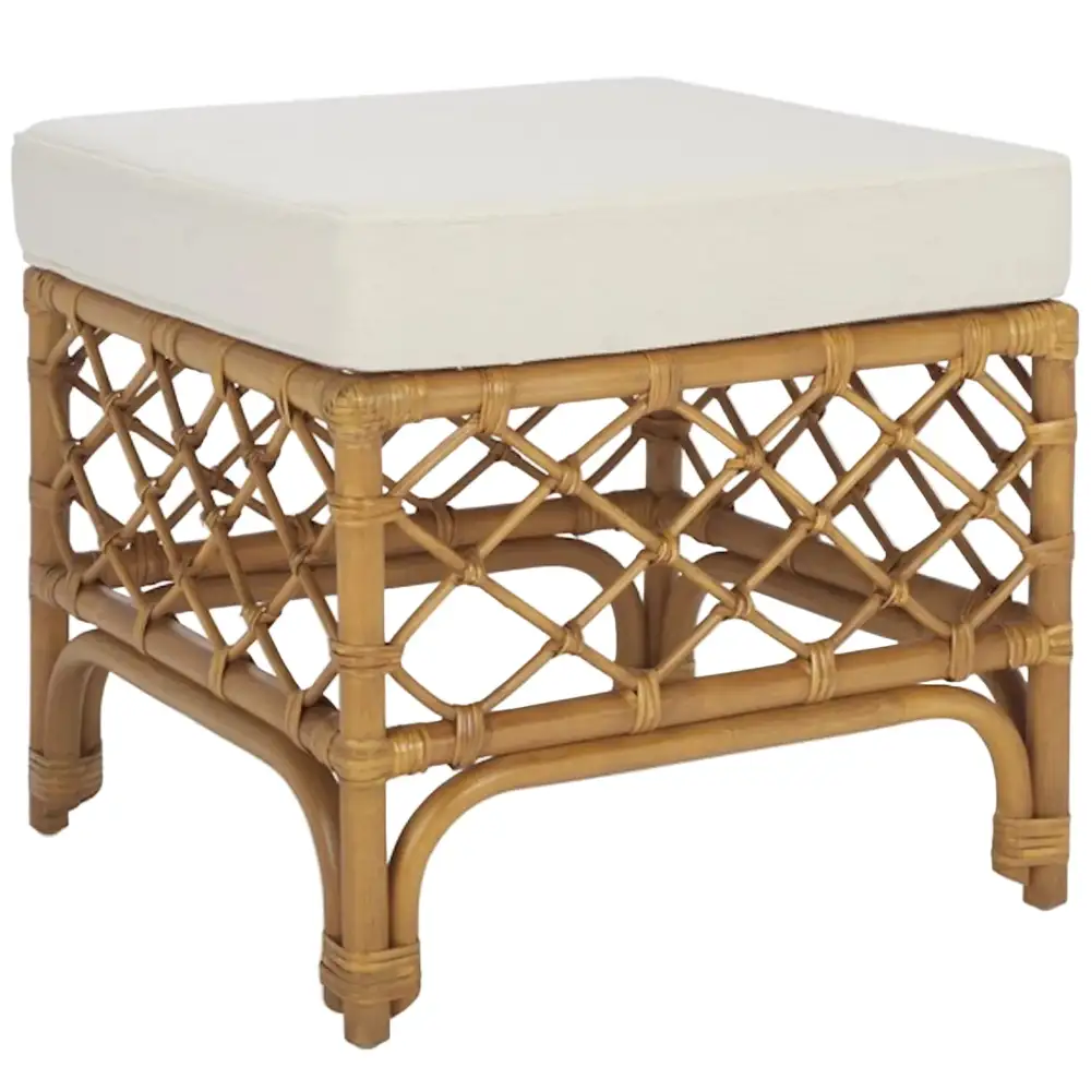 Rattan Linen Ottoman