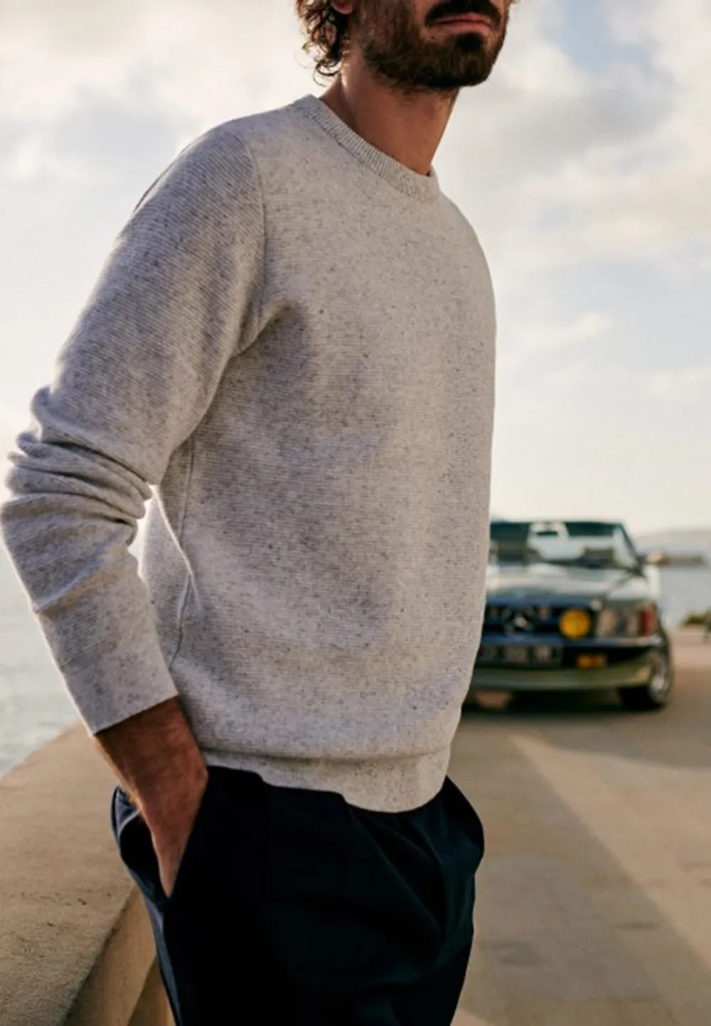 Light Grey Marled Knit Crew Neck Sweater