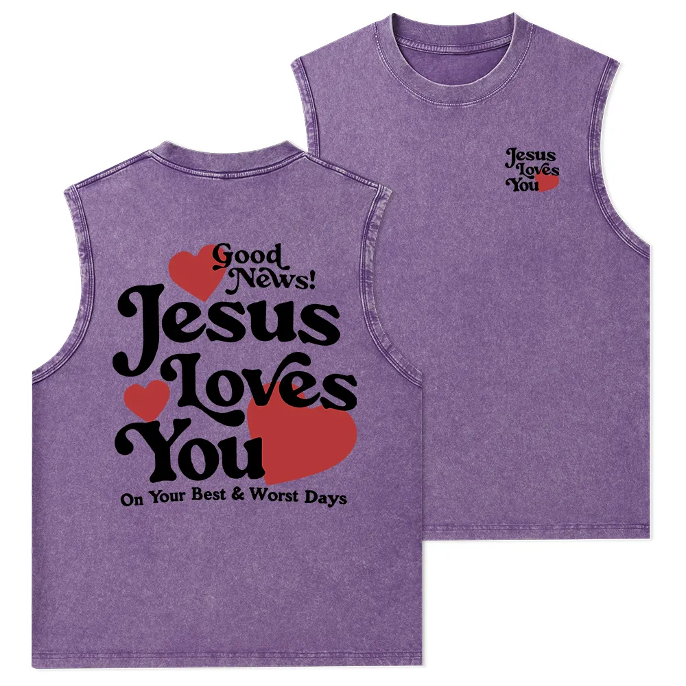 Good News Jesus Loves You Chrsitian Washed Tank Top