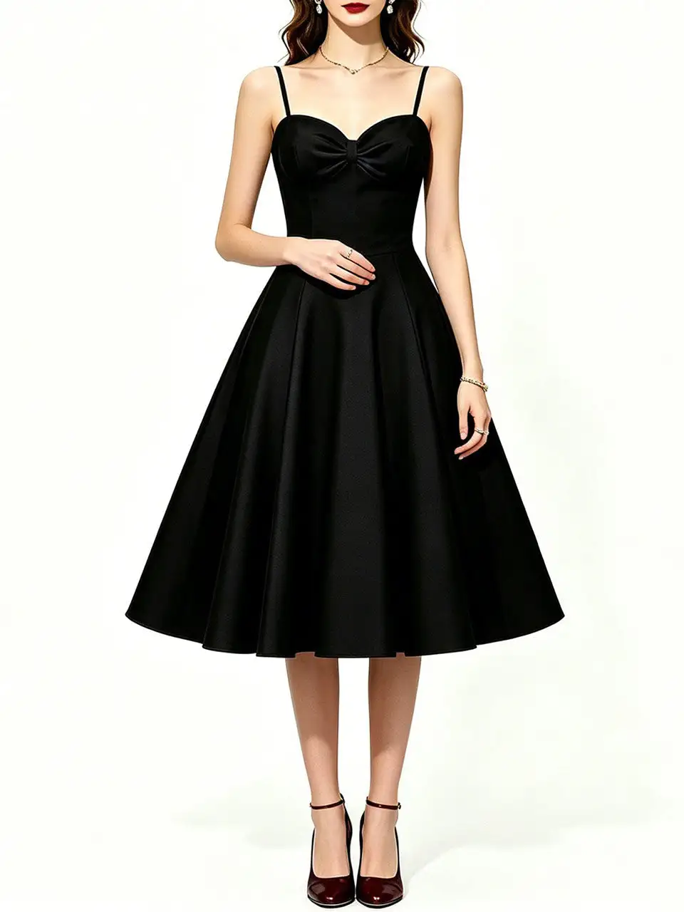 Satin Spaghetti Strap Party Prom Midi Dress