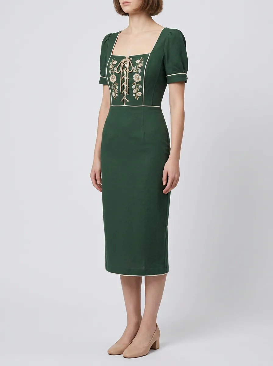 Women's Embroidery Print Heritage Bodycon Dress