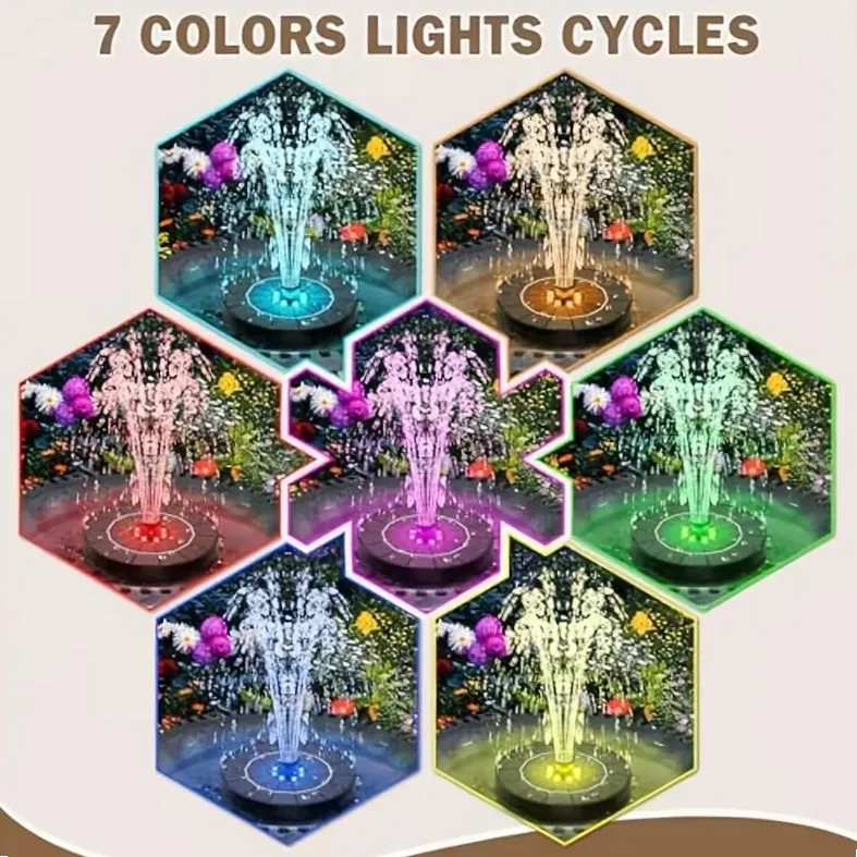 Solar-Powered Colorful Water Fountain