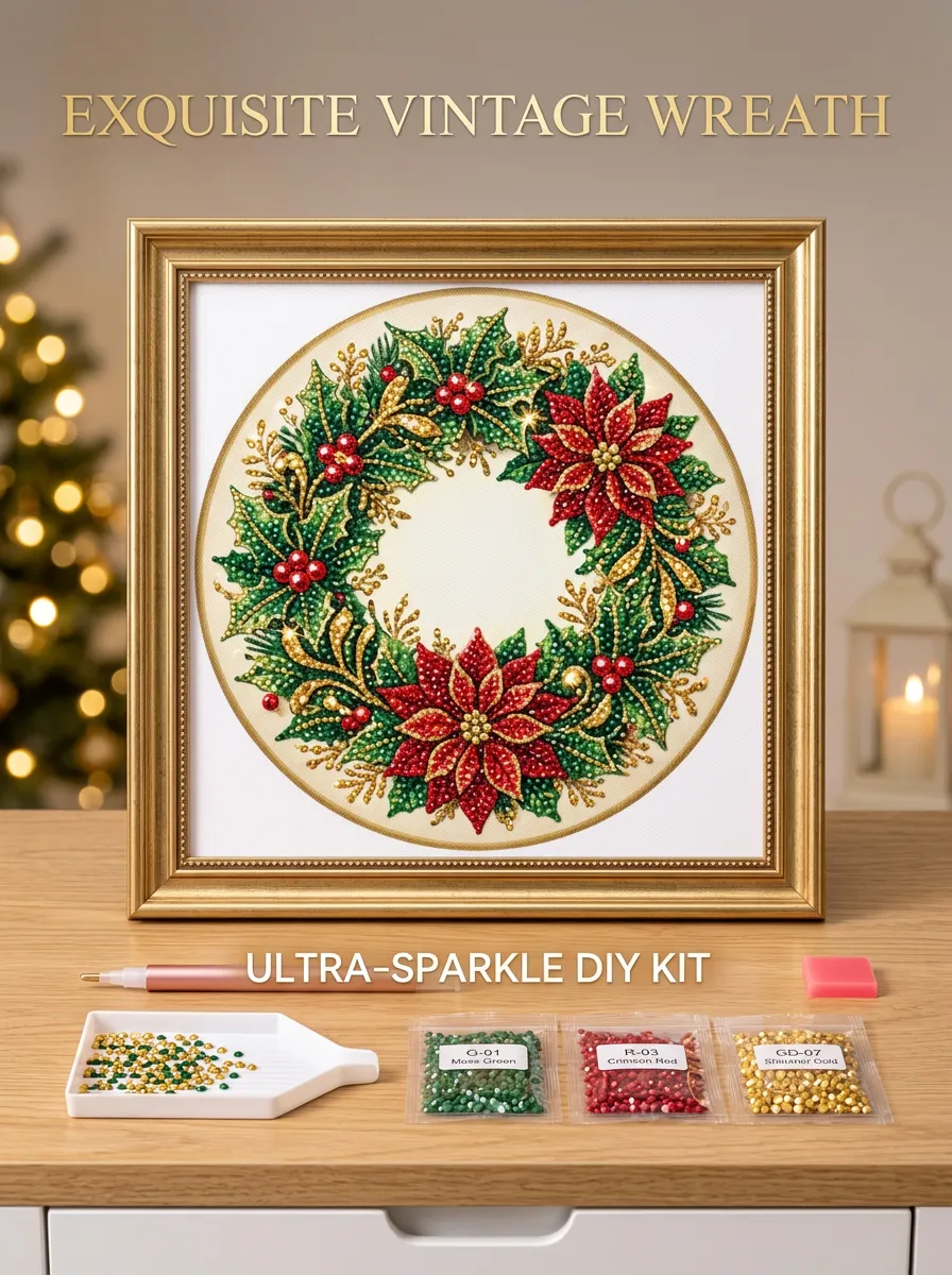 Poinsettia Wreath Christmas DIY Diamond Painting Kit
