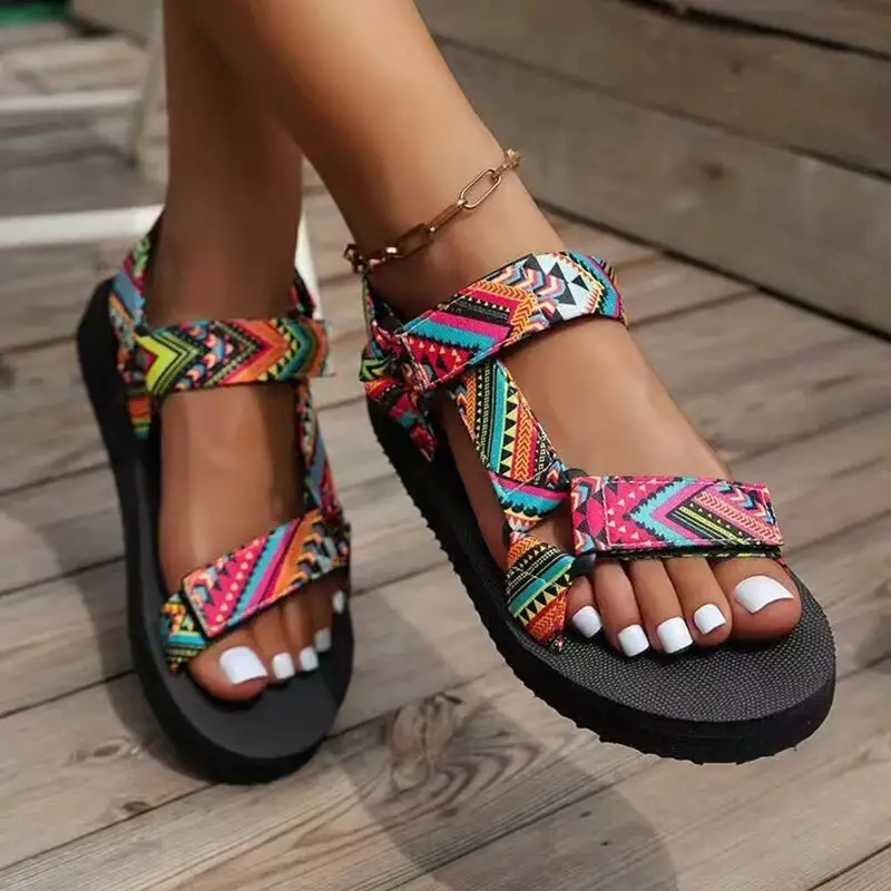 Printed Adjustable Flat Sandals