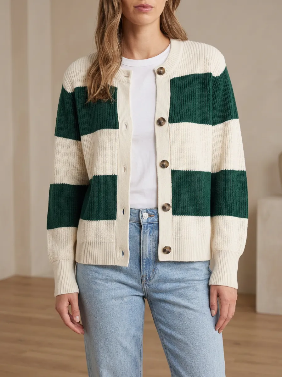 Field Inspired Rugby Striped Knit Cardigan
