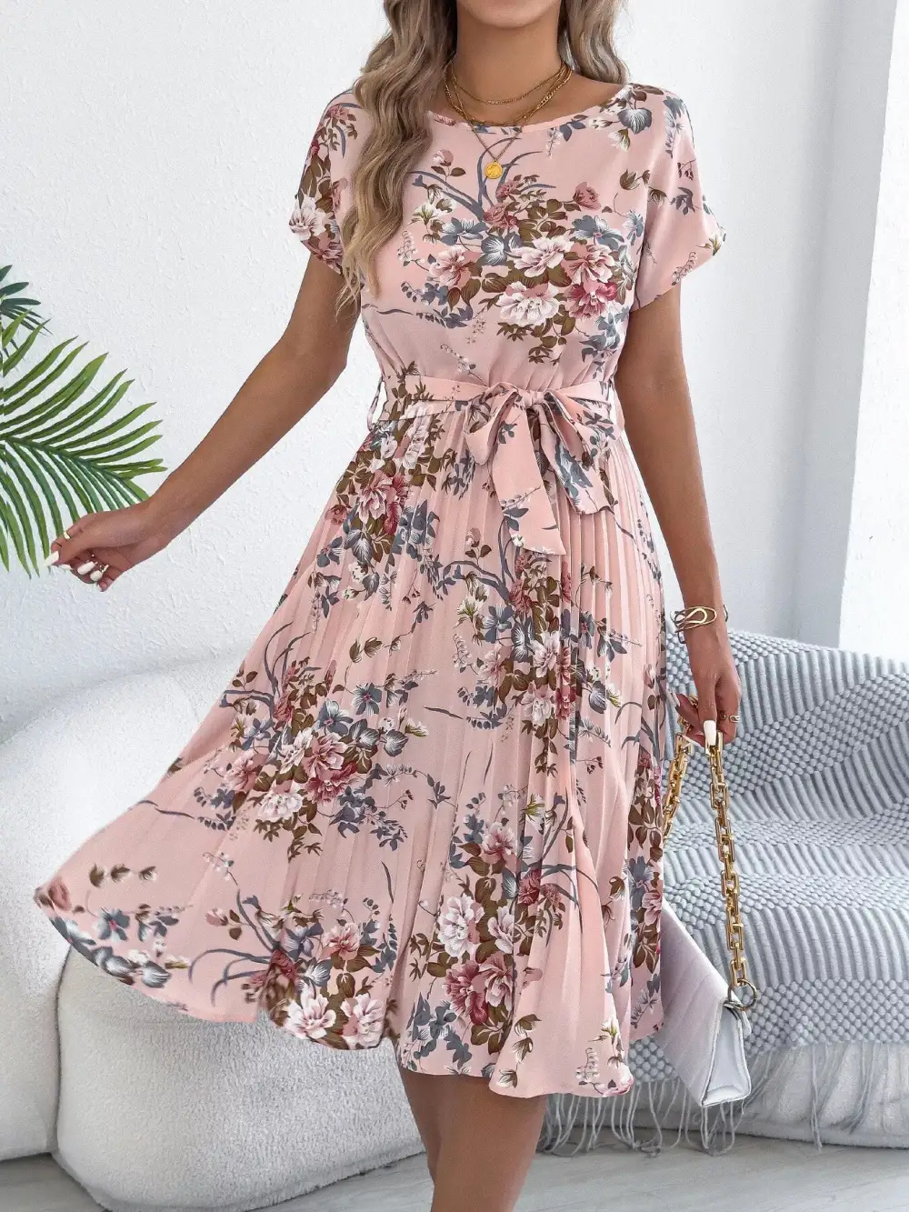 Pleated A-Line Midi Dress