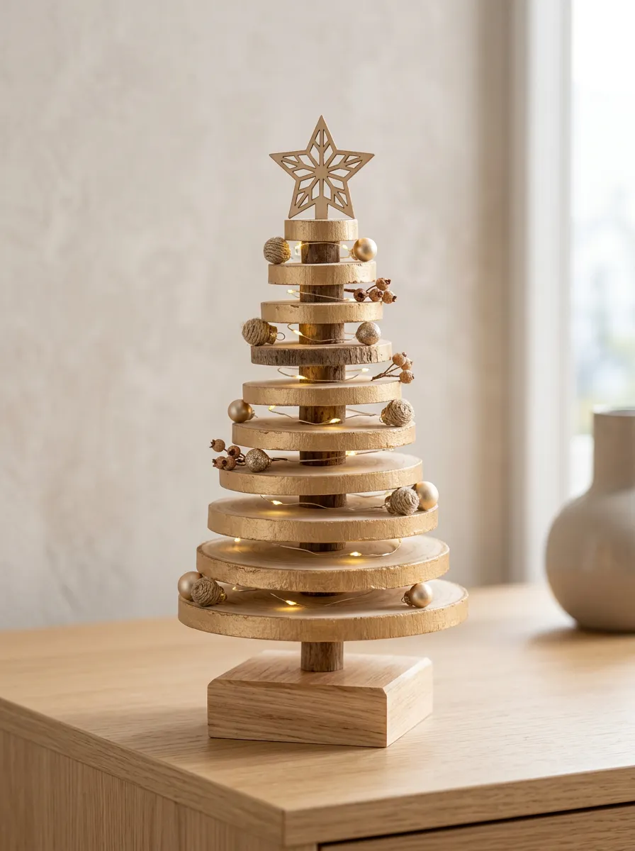 Gold Star Wood Slice Christmas Tabletop Tree
