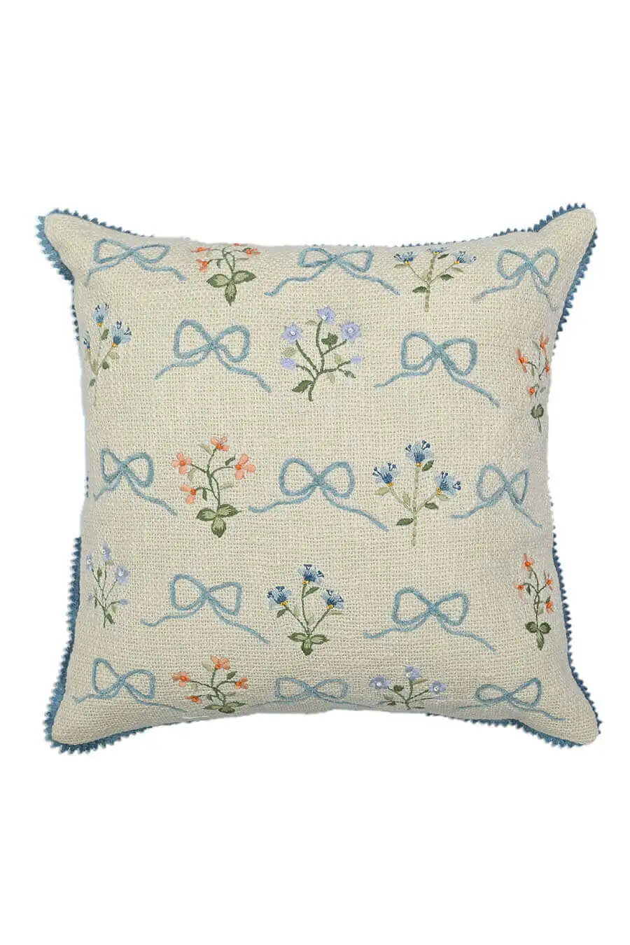 Artisan Embroidered Floral Textured Cotton Decorative Cushion Cover