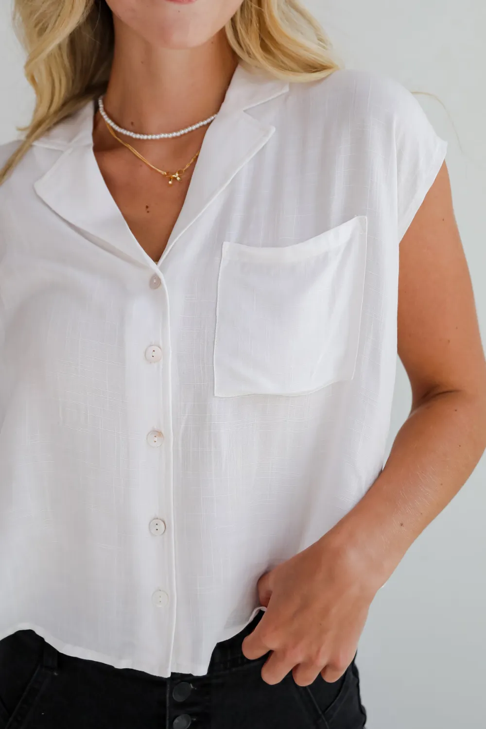 Short Cap Sleeves White Blouse