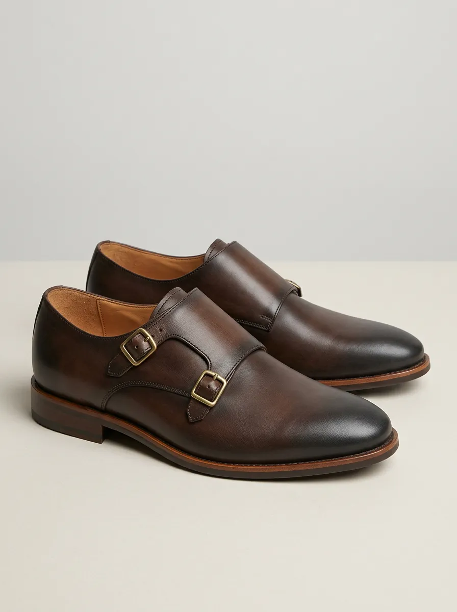 Men's Business Formal Leather Double Monk Strap Shoes