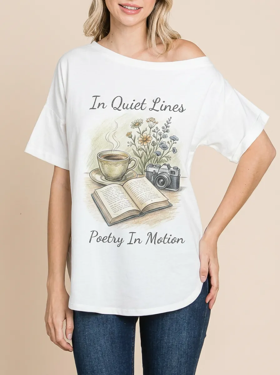 Women's Book Coffee Camera Floral Printed T-shirt