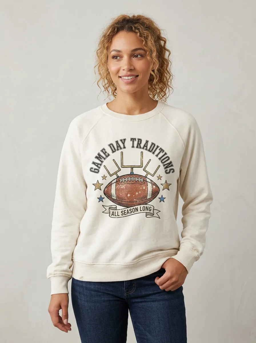 Women's Football Fan Game Day Traditions Goalpost Graphic Sweatshirt