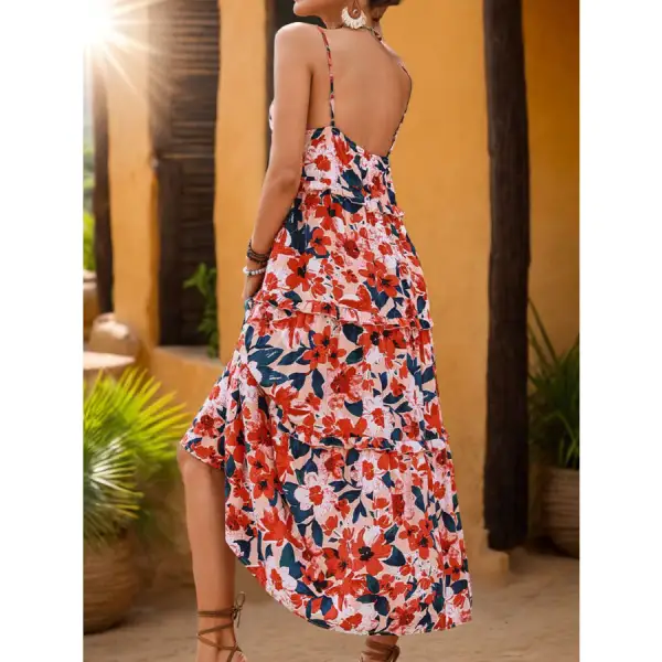 Frill Backless Sleeveless Midi Dress
