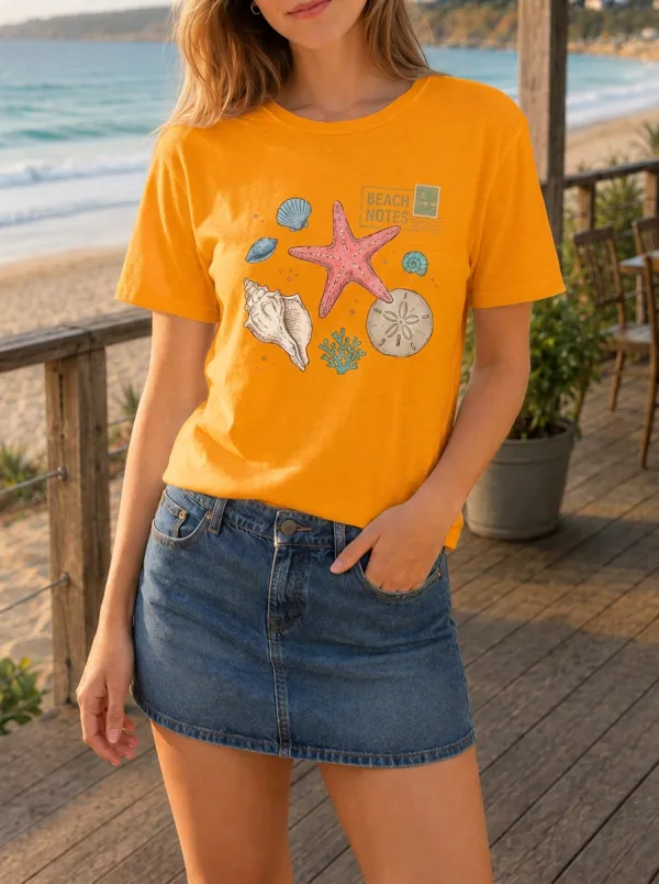 Women's Beach Lover Starfish Seashells Printed T-shirt