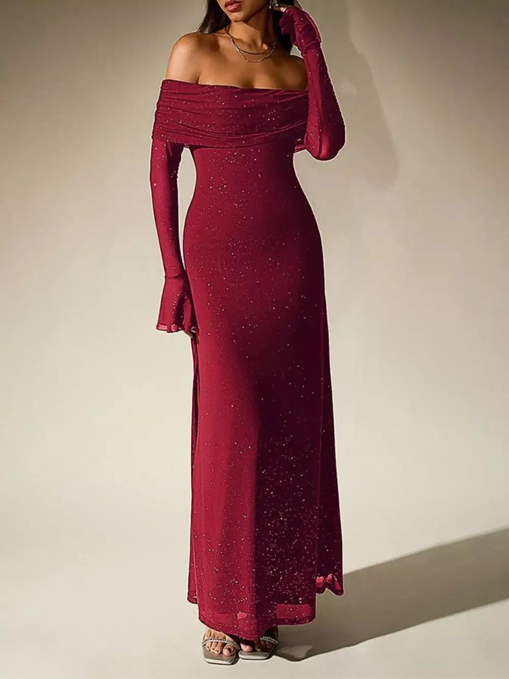 Glitter Off Shoulder Maxi Dress