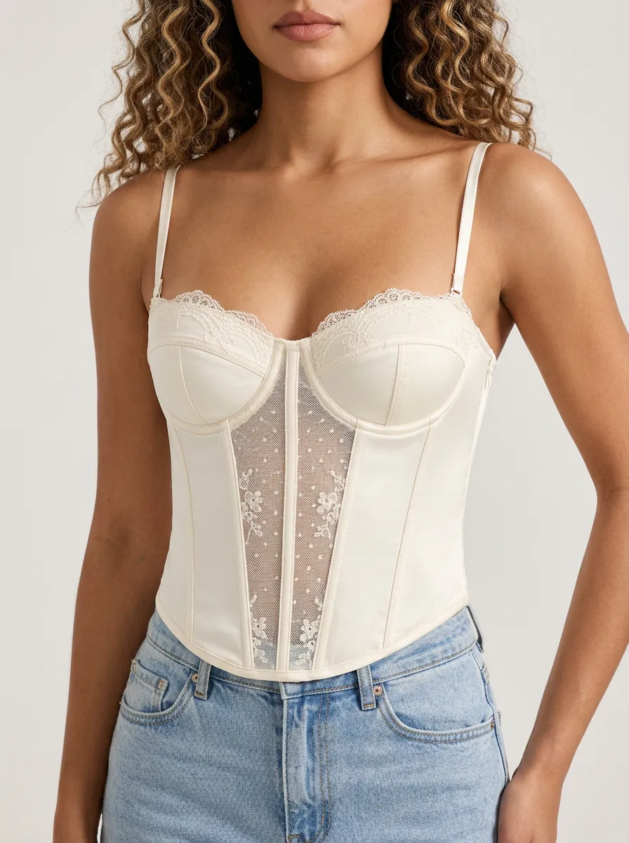 Floral Lace-Trim Elegant Women's Corset Top