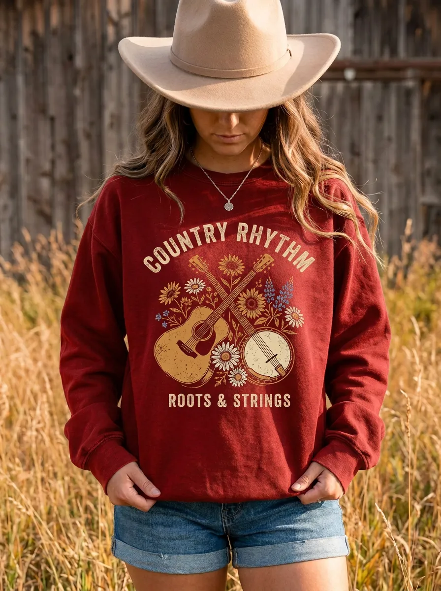 Country Music Guitar Sunflower Crew Neck Sweatshirt