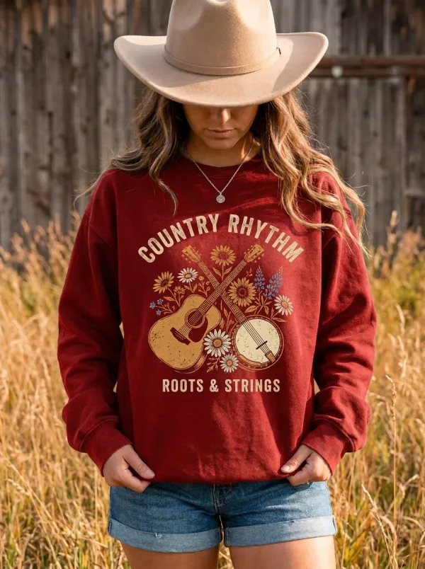 Country Music Guitar Sunflower Crew Neck Sweatshirt