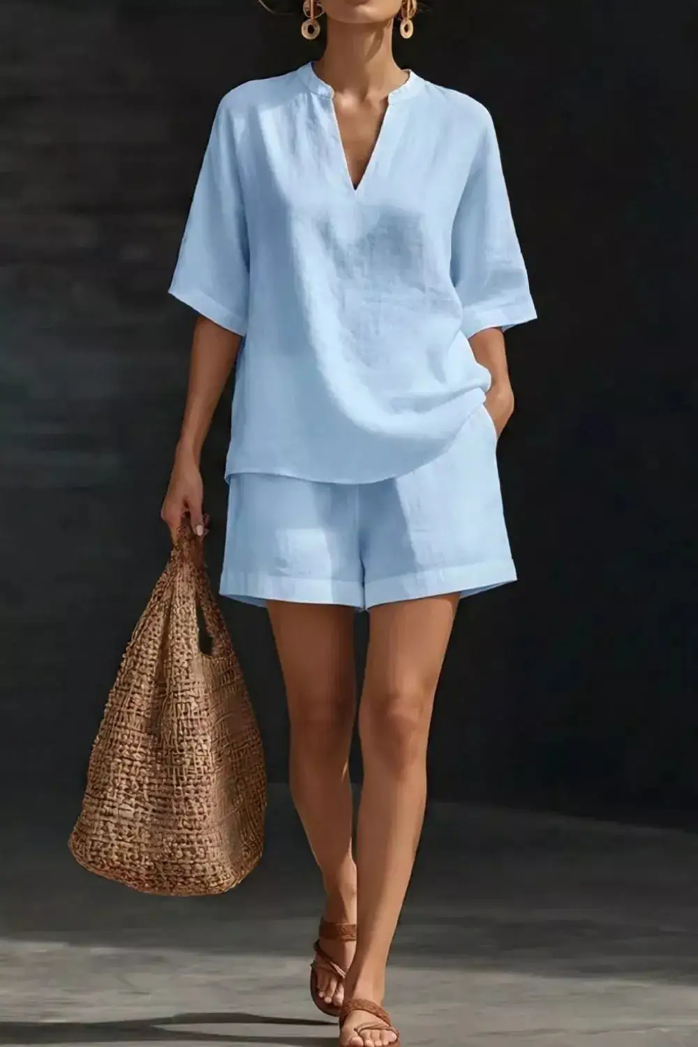 Streamlined Refined Pocketed Top and Shorts Matching Set