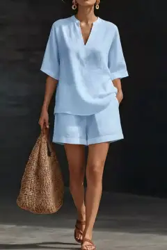 Streamlined Refined Pocketed Top and Shorts Matching Set