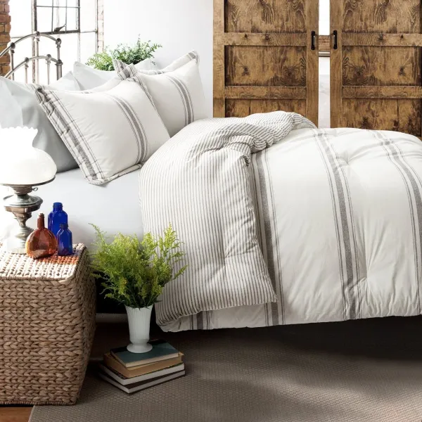 Striped Farmhouse Reversible Comforter Bedding Set