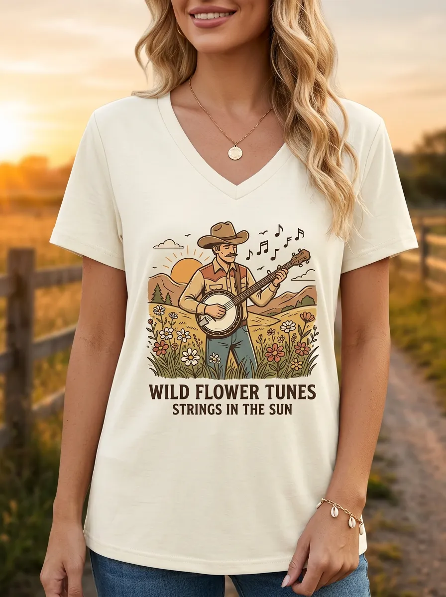 Southern-Inspired Banjo Custom Country Music V-Neck T-Shirt