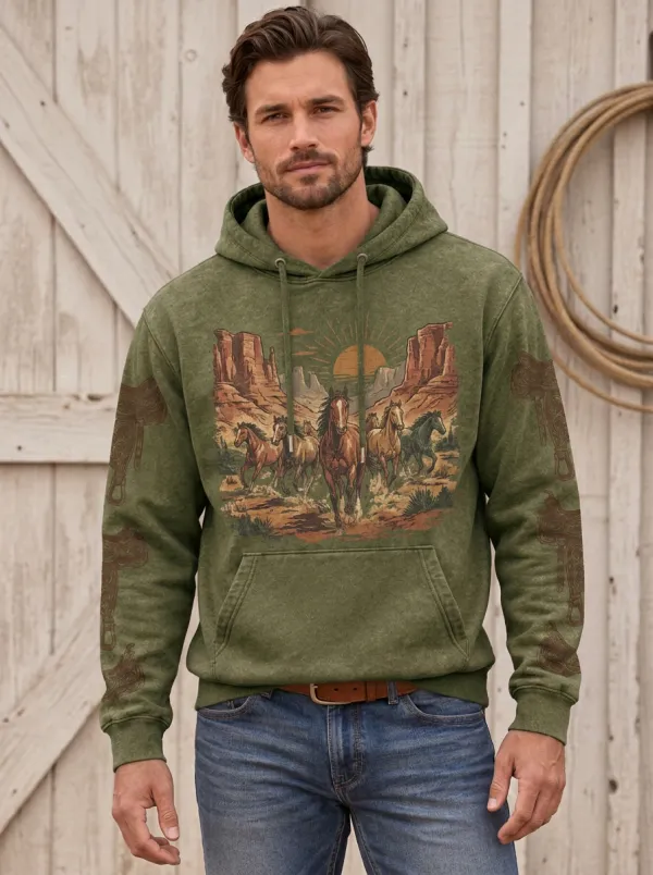 Men's Western Cowboy Horse Saddle Desert Graphic Hoodie