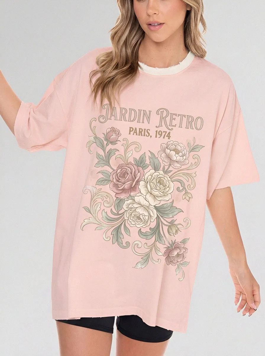 Women's Jardin Retro Paris Floral Printed T-shirt