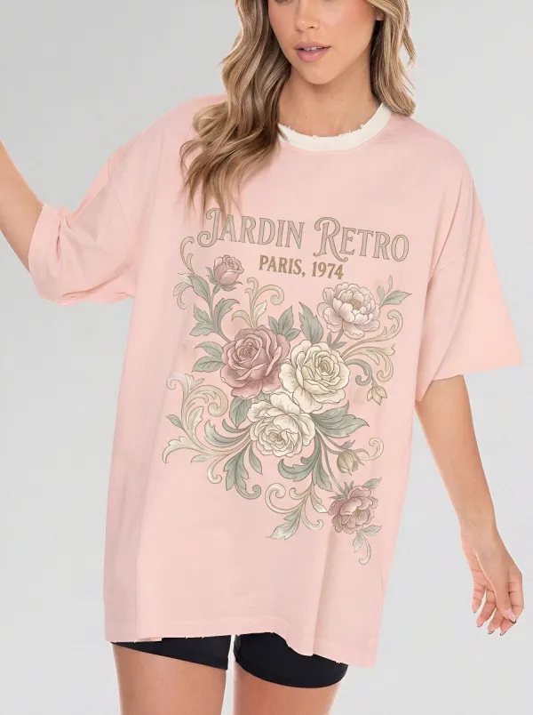 Women's Jardin Retro Paris Floral Printed T-shirt