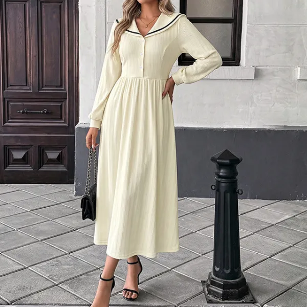 Women's V-Neck Long-Sleeve Button-Detail Maxi Dress