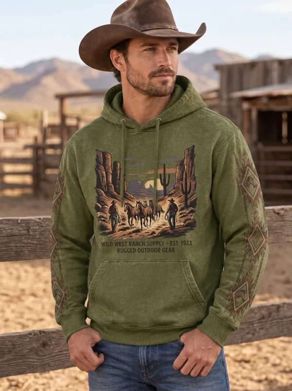 Men's Southwestern Inspired Western Cowboy Horse Desert Graphic Hoodie