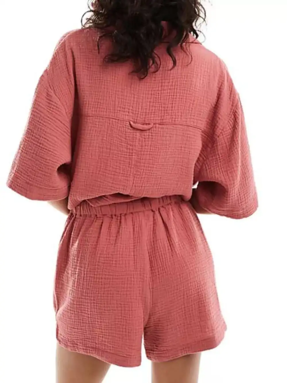 Relaxed Fit Button Up Shirt Shorts Set