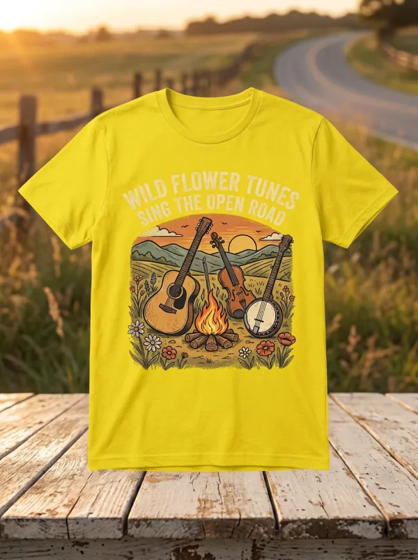 Country Music Guitar Fiddle Banjo Crew Neck T-Shirt