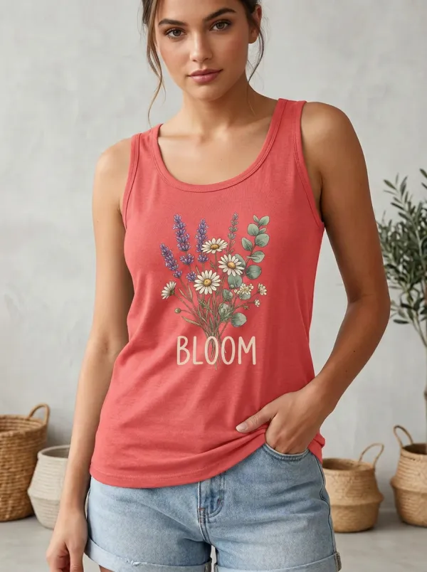 Floral Bloom Lavender Daisy Ribbed Tank Top