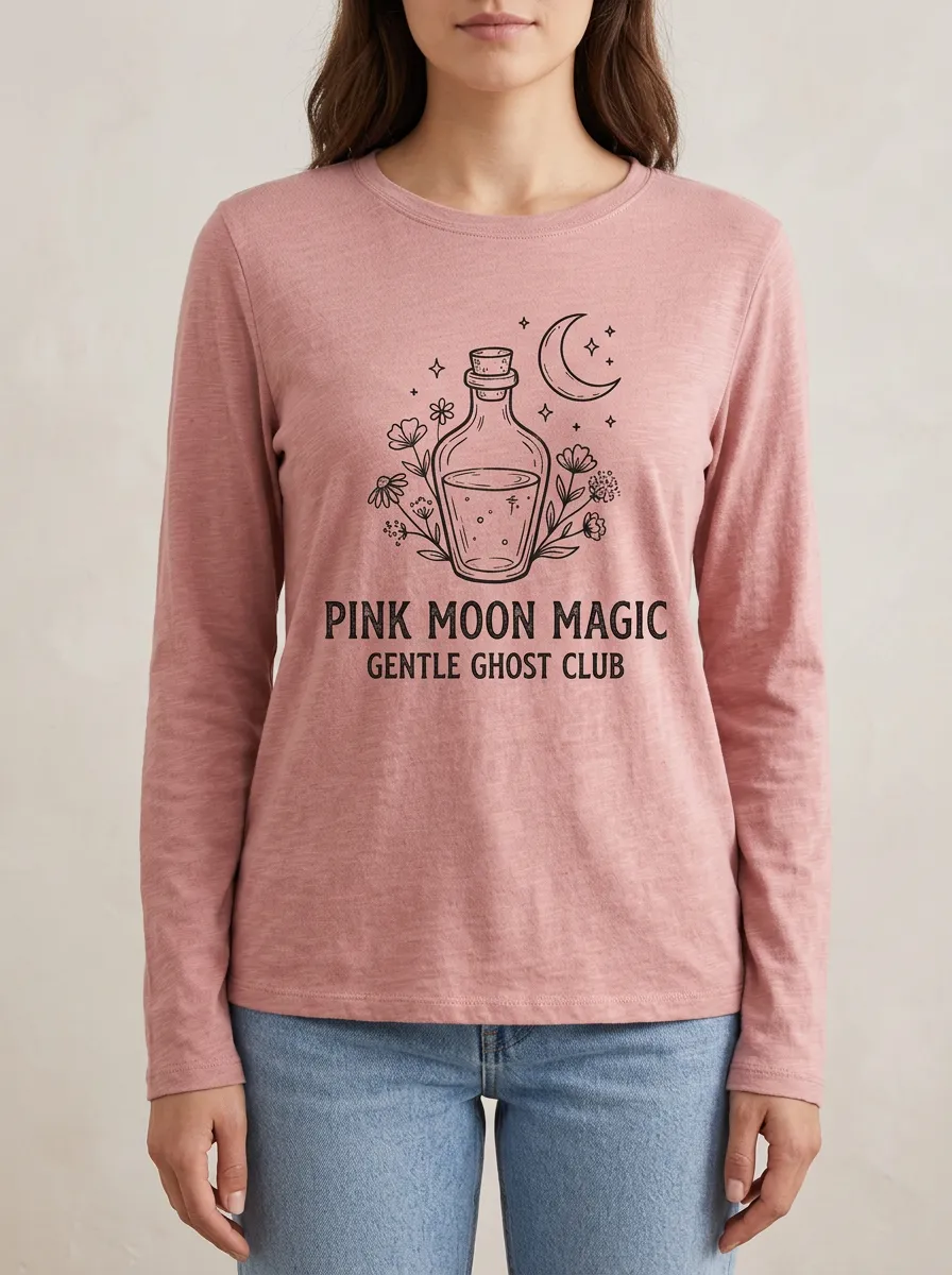 Moon Floral Potion Halloween Cotton Linen Long Sleeve Top