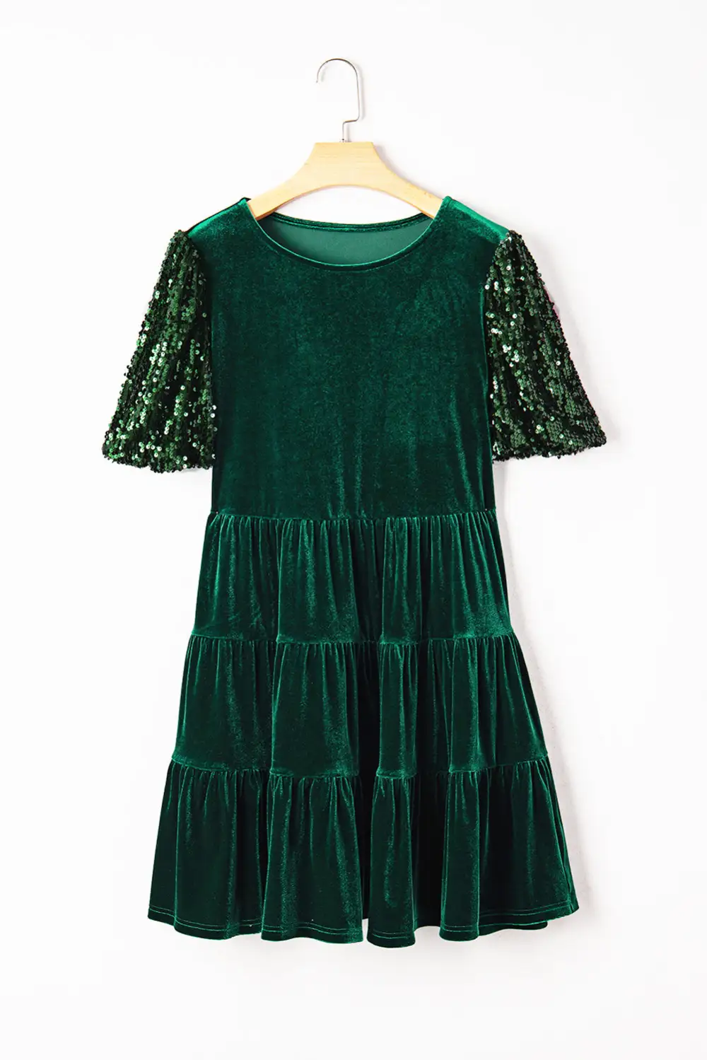 Polished Detail Velvet Sequin Tiered Mini Dress