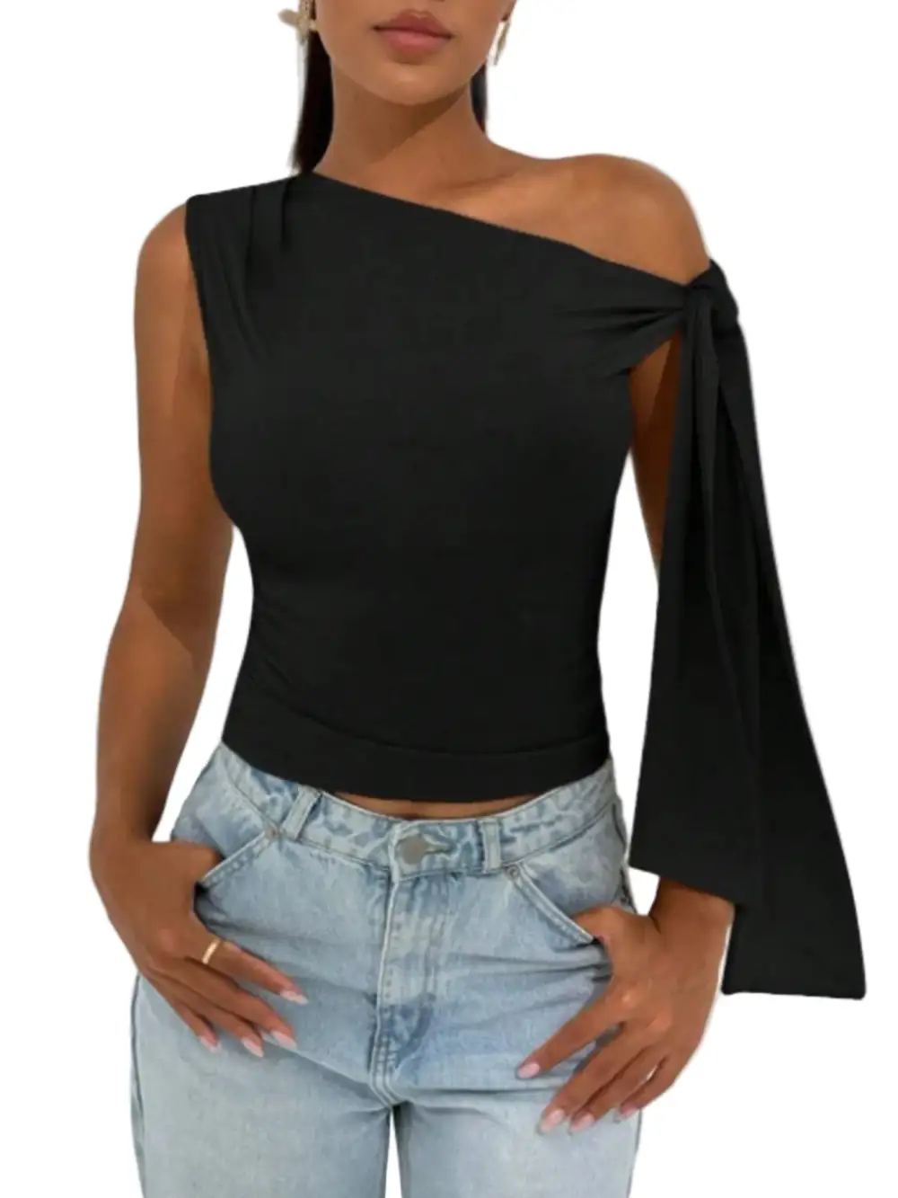 One Shoulder Tie Detail Cami Top
