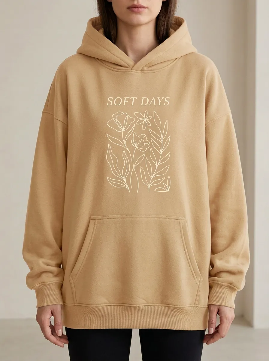 Relaxed Soft Days Floral Line Art Hoodie