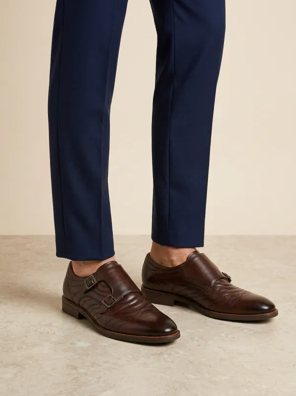 Men's Quilted Leather Double Monk Strap Dress Shoes