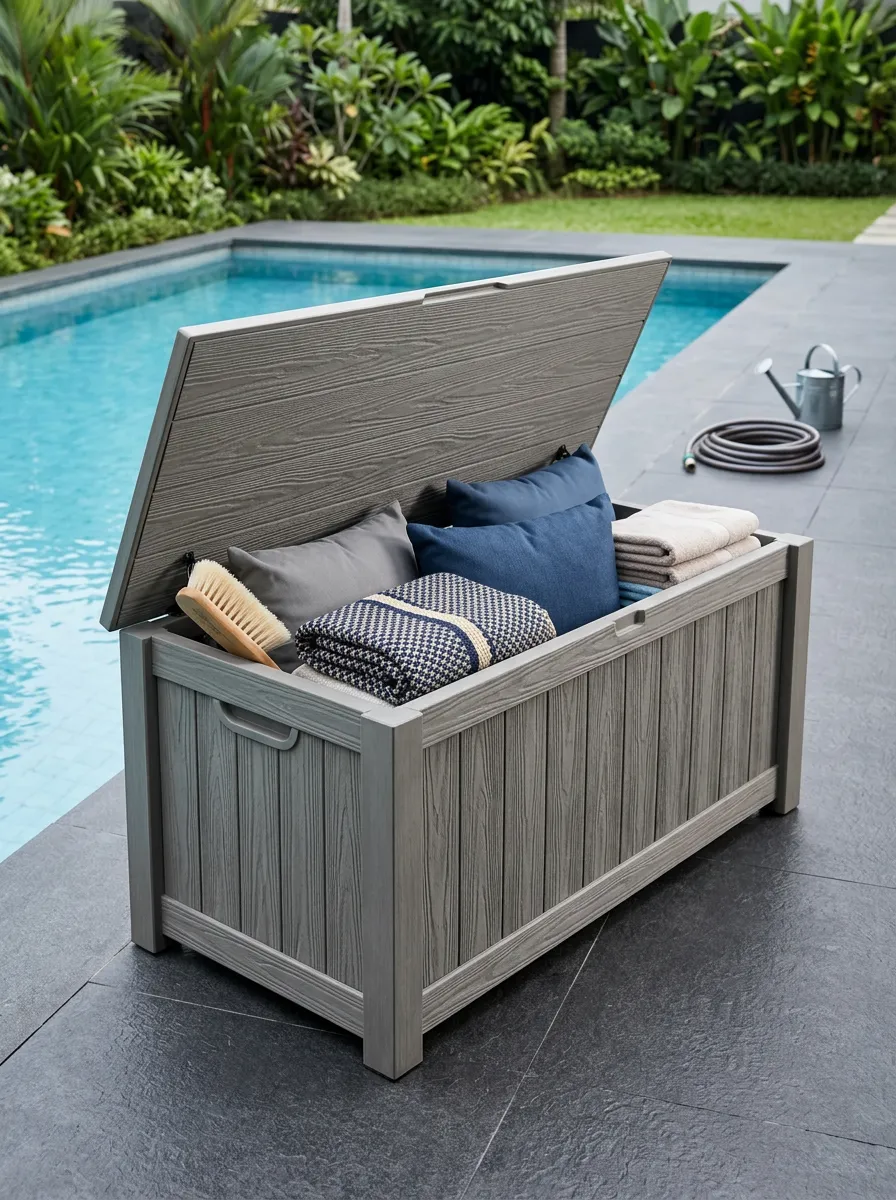 Wood-Grain Texture Waterproof Deck Storage Box