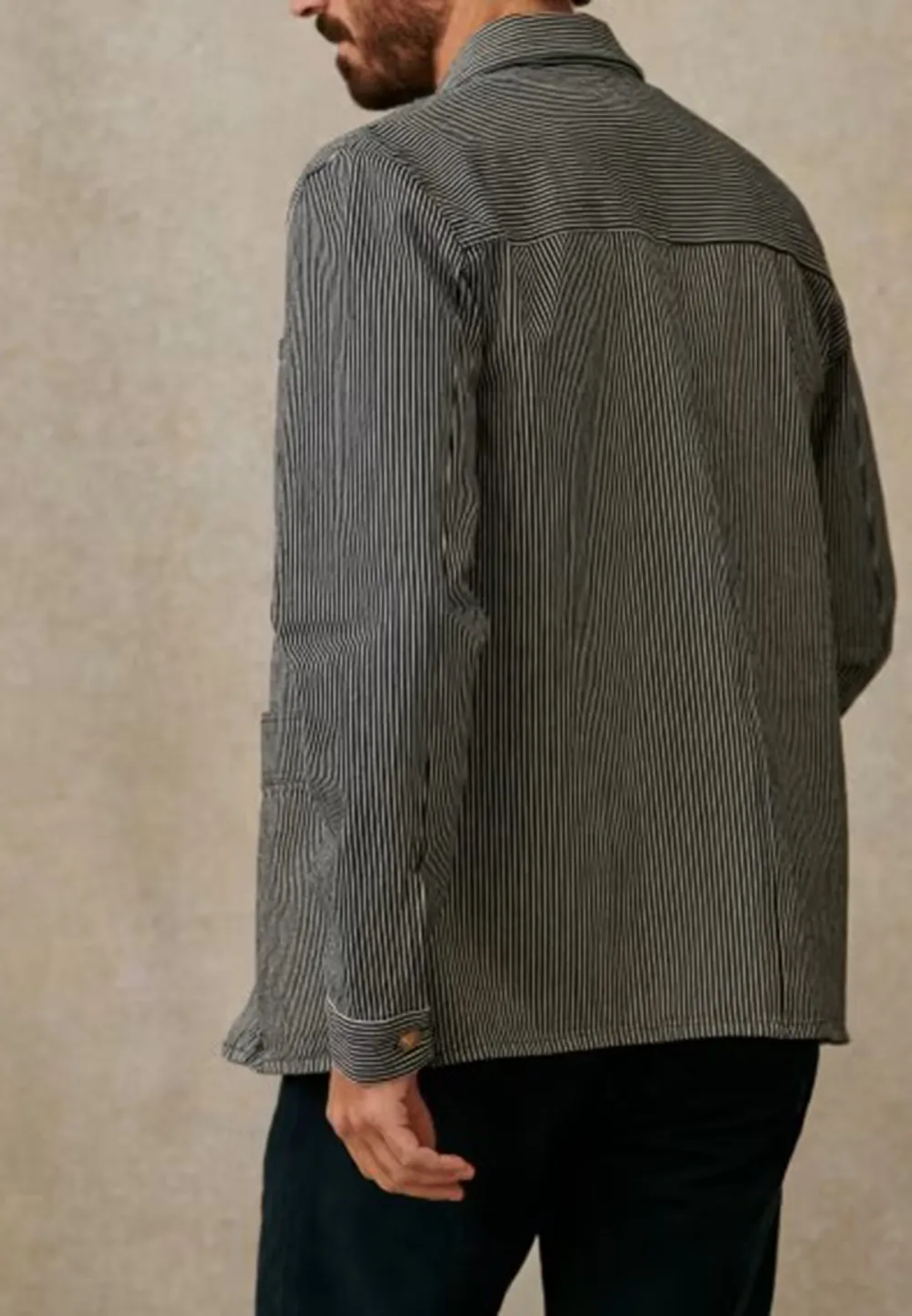 Grey Stripe Cotton Blend Casual Chore Jacket