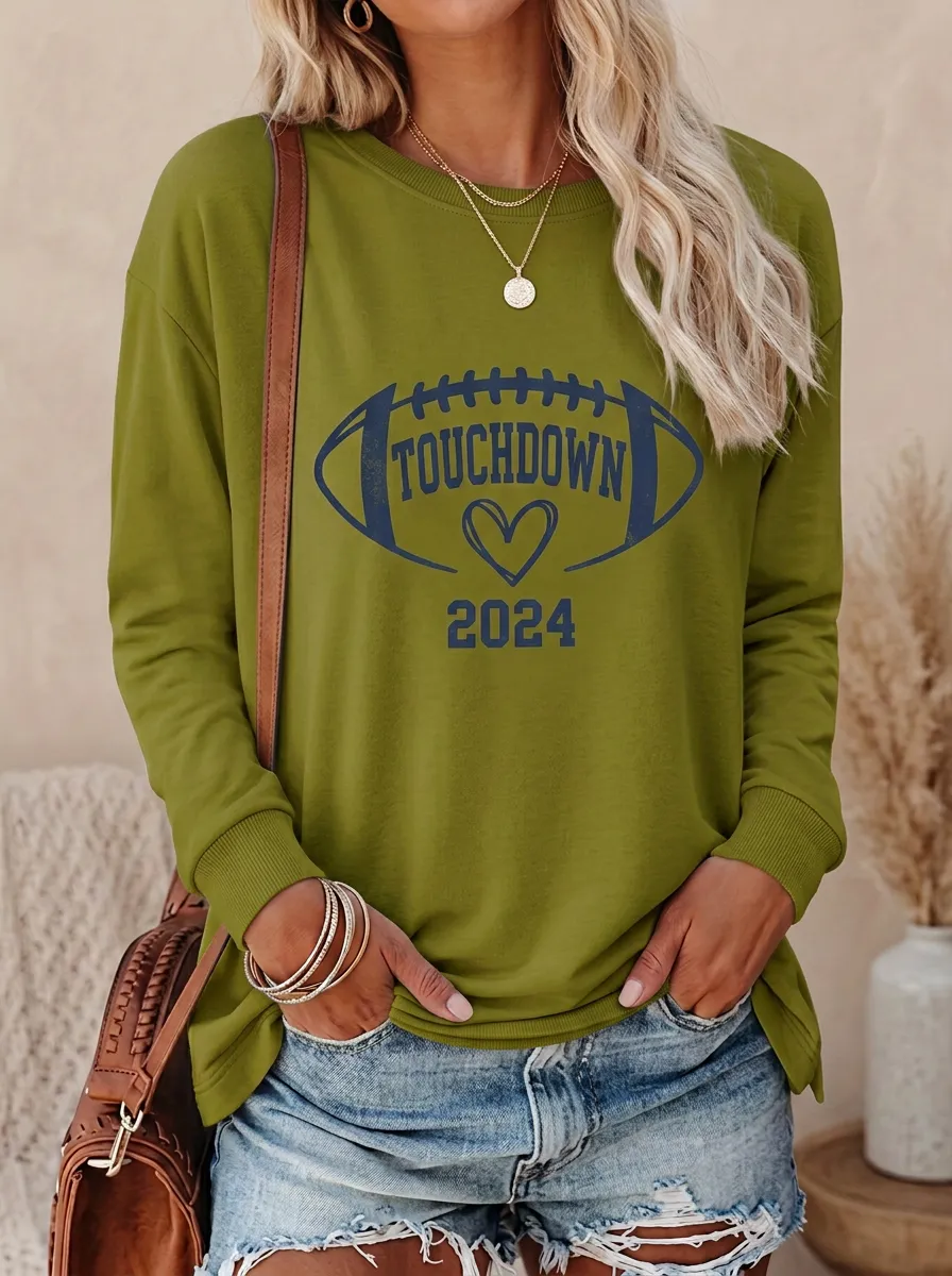 Women's Sideline Inspired Gridiron Heart Ball Love Crewneck Long Sleeve T-Shirt
