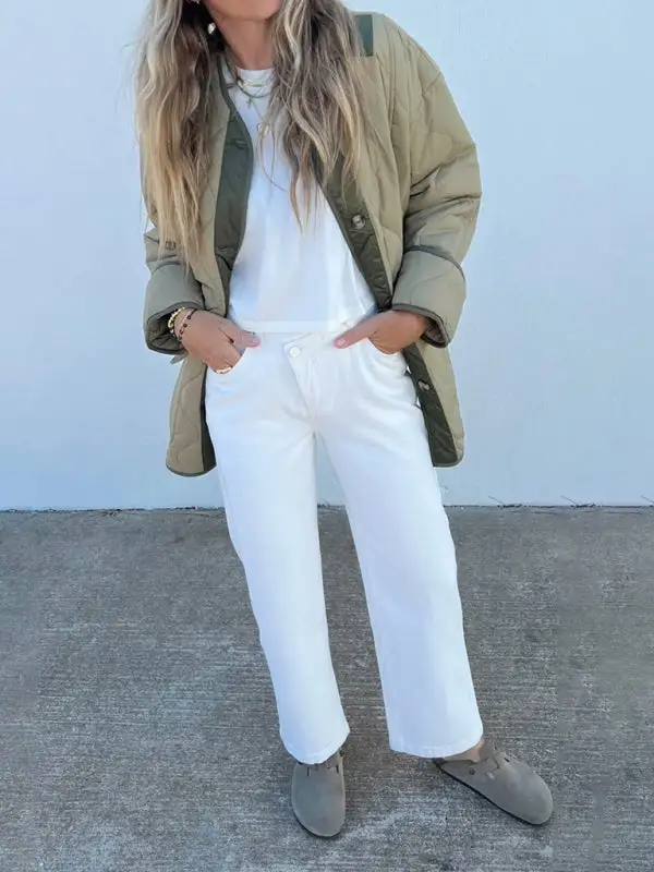 Hooded Collared Round-Neck Quilted Jacket