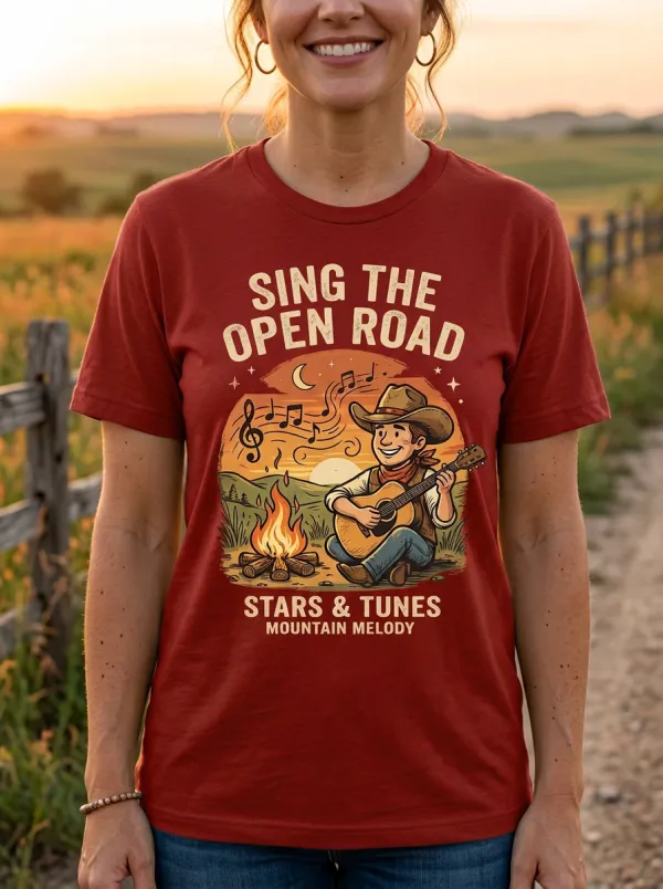 Rustic Guitar Cowboy Country Music Crewneck T-Shirt