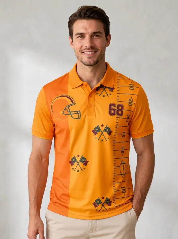 Men's Gridiron Helmet Field Number Polo Shirt